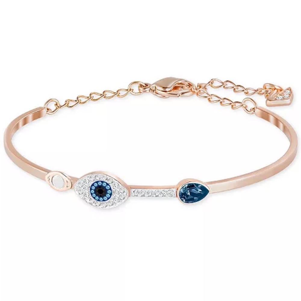 Swarovski Rose Gold Blue Evil Eye Bangle Bracelet